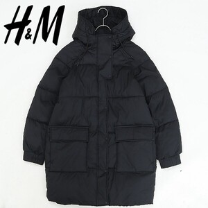 ◆H&M エイチ＆エム フーデッド 中綿 コート 黒 ブラック S