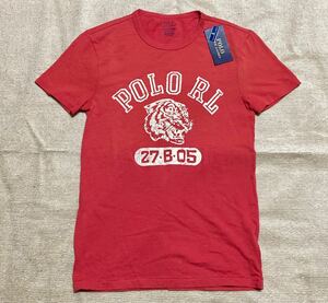 POLO RALPH LAUREN Tee ポロ ラルフローレン Tシャツ タイガー フロッキー ロゴ ユーズド 加工 霜降り 赤 US SIZE XS