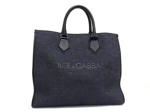 1円 ■美品■ DOLCE＆GABBANA ドルチェ&ガッバーナ デニム×レザー トートバッグ ハンドバッグ ブルー系×ブラック系 FL0512