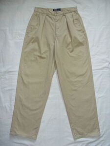 ☆ 80s90s POLO Ralph Lauren ポロ ラルフローレン POLO CHINO ポロチノ 2タック チノ トラウザーズ チノパン W29 カーキ ☆古着 ダーバン