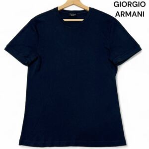 美麗品◎カシミア100% XXLサイズ位!!ジョルジオアルマーニ【サラリとした着心地】GIORGIO ARMANI Tシャツ ダークミッドナイト 春夏◎メンズ