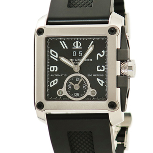 【3年保証】 ボーム&メルシエ ハンプトン スクエア マグナム M0A08749 黒 アラビア ビッグデイト GMT 角型 自動巻き メンズ 腕時計