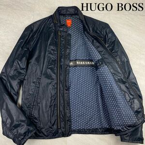 極美品/XL相当 HUGO BOSS ヒューゴボス ブルゾン シングル ナイロンジャケット 2way フード収納 裏地総柄 ライダース調 50saiz