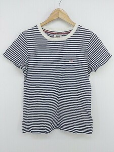 ◇ TOMMY JEANS トミージーンズ ボーダー 半袖 Tシャツ カットソー サイズS ホワイト ネイビー系 メンズ P