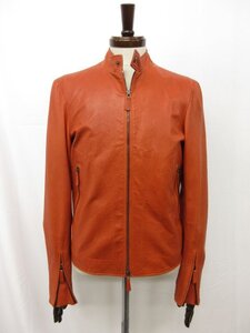 【ジルサンダー JIL SANDER】654257 ML565201 11 羊革 ラムレザー シングルライダースジャケット(メンズ) 46 オレンジ系 伊製 □17MB4125□