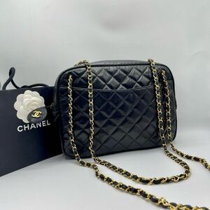 シール有 ◎極美品◎ CHANEL シャネル マトラッセ チェーンショルダーバッグ トートバッグ ココマーク ラムレザー ブラック 黒 レディース 