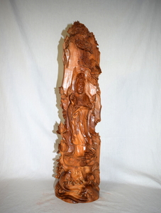 観音様 如意持ち オーストラリア白檀 高さ約62㎝ 一本彫り 仏像 木製 彫刻 仏教美術 長期保管品 【h1-2-12】
