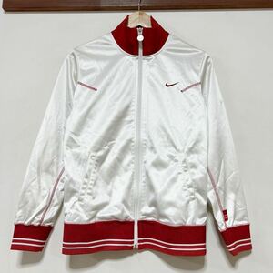 せ1342 NIKE ナイキ トラックジャケット トラックトップ ジャージ M レディース 裏起毛 ホワイト/レッド