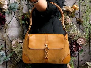 ●美品●GUCCI グッチ●バンブー●カンデンスキー●スエード カーフ レザー 本革●ハンド バッグ●キャメル●G金具●イタリア製●Js52389