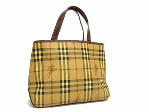 1円 BURBERRY バーバリー ノバチェック PVC×レザー ハンドバッグ トートバッグ レディース メンズ ブラウン系 FF0281