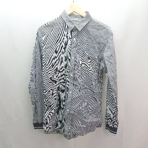 ◇ The DUFFER of St.GEORGE レギュラー襟 ストライプ柄 胸ポケット 長袖 シャツ サイズXL ネイビー/ホワイト メンズ E