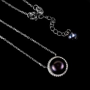 【1円新品】イケゾエガレ｜10.00ミリ 黒蝶-淡水真珠 ダイヤモンド Sterling Silver925 ネックレス｜作家モノ｜本物保証｜日宝協鑑別対応