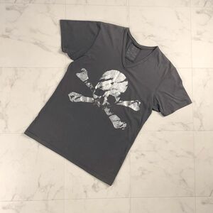 美品 Roen ロエン プリントTシャツ 半袖カットソー ドクロ トップス メンズ グレー サイズ46*PC1227