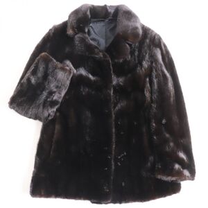 極美品●OS FUR MINK ミンク 逆毛 本毛皮ショートコート ジャケット ダークブラウン 11号 毛質艶やか・柔らか◎