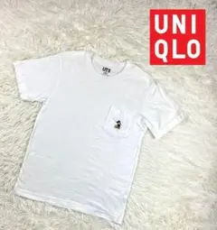 【胸ポケット】UNIQLOユニクロ　半袖Tシャツ　レディース　XS 白　ミッキー