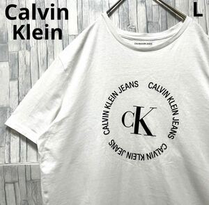 値下げ Calvin Klein Jeans カルバンクライン ジーンズ 半袖 Tシャツ サイズL デカロゴ ビッグロゴ ホワイト メンズ 送料無料