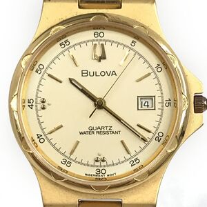 美品 BULOVA ブローバ 腕時計 9063-5020 クオーツ アナログ ラウンド ゴールド シンプル コレクション カレンダー 電池交換済み 動作確認済