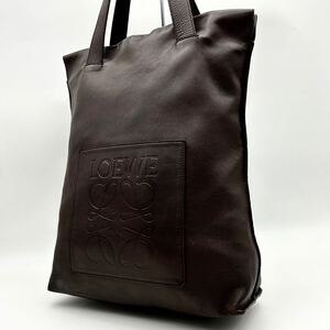 ●高級●LOEWE ロエベ ショッパー トートバッグ ビジネス 鞄 かばん アナグラム A4可 本革 レザー メンズ 茶 ブラウン