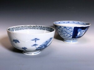 【金継材料】 087　古伊万里　山水図　茶碗、伊万里　奈良茶碗