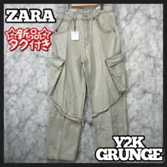 完売品 新品 ZARA ユーティリティ デニム カーゴ バギー パンツ ギミック