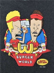 ビーバス ＆ バットヘッド BEAVIS AND BUTT-HEAD バーガー Ｔシャツ ＸＳ 霜降りチャコールグレー フォーエバー２１ ＭＴＶ アメコミ