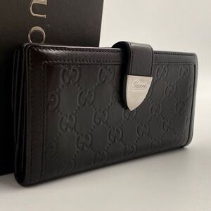 H1777 【美品】GUCCI グッチ　シマ　レザー長財布　Wホック　ダークブラウン　ウォレット　二つ折り　お札入れ　小銭入れ　