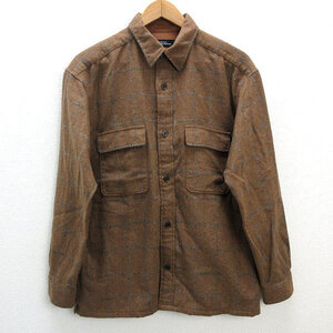 ｓ■アローズ/green label relaxing チェック柄 長袖シャツ/ウール混【L】茶/MENS/29【中古】