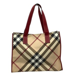 BURBERRY LONDON バーバーリーロンドン ノバチェック トートバック 赤 【中古】MK-1080