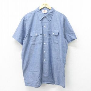 XL/古着 ディッキーズ Dickies 半袖 ワーク シャンブレー シャツ メンズ 90s 大きいサイズ ロング丈 薄紺 ネイビー 霜降り 24jul11 中古 ト