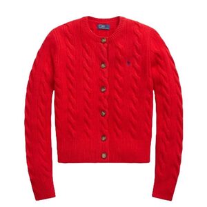 ラルフ ローレン ウール カシミヤ レディース ケーブルニット カーディガン Polo Ralph Lauren Rosso レッド XLサイズ D643-B12