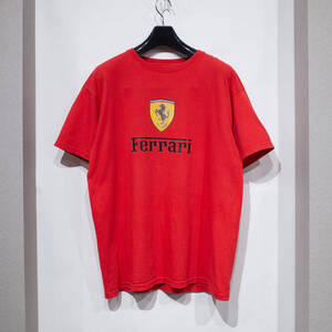 L / フルーツオブザルーム FRUIT OF THE LOOM Ferrari フェラーリ レッド 赤 ロゴ プリント アドバタイジング 半袖 Tシャツ 古着 メンズ