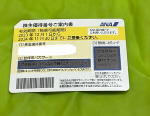 番号通知のみ　ANA株主優待　全日空　1枚　期限2024.11.30