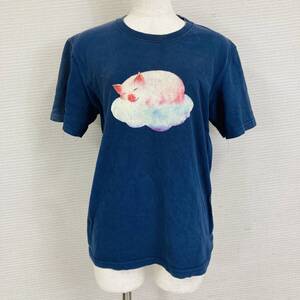 【1756】DEER DEVIL　ディアデビル　S　ネイビー　半袖Tシャツ　ビッグプリント　ピッグ　豚　カジュアル　雲　可愛い　個性的　オリジナル