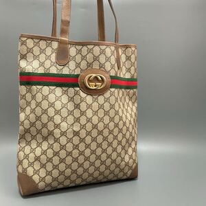 1円 GUCCI グッチ GG柄 インターロッキング トートバッグ 肩掛けかばん ブラウン系 シェリーライン　大容量 正規品本物 PVC