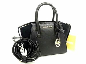 1円 ■新品■未使用■ MICHAEL KORS マイケルコース レザー×スエード 2WAY ハンドバッグ ショルダー 斜め掛け ブラック系 BM3850