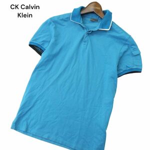 CK Calvin Klein カルバンクライン 春夏 袖ポケット★ 半袖 鹿の子 ポロシャツ Sz.M　メンズ 水色 青系　A4T06156_5#A