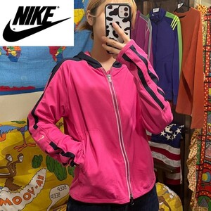 SD6-638★黒×ピンク【NIKE ナイキ】DRI-FIT メッシュ切替 ジップアップ フーディー【S】アメリカ古着 スポーツミックス ジョギング