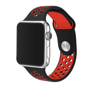 (42MM/44MM, ブラック/レッド)Apple Watch用バンド シリコン製 多空気穴通気性 スポーツ バンドApple Watch Series 6/5/4/3/2/1に対応