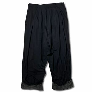 08SS yohji yamamoto femme Wide Sarouel Pants ワイド サルエル 2タック コットン ラップ パンツ 3 ブラック ヨウジヤマモト 