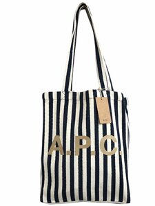 A.P.C. (アーペーセー) Tote Lou トートバッグ ストライプ コットンバッグ COGFF M61442 IAK ロゴ ネイビー ホワイト ウィメンズ /004