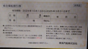 東海汽船株主乗船割引券　期限2025.3.31