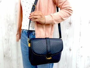 極美品 CELINE セリーヌ マカダム柄 ショルダーバッグ バッグ レザー 紺 72983Y