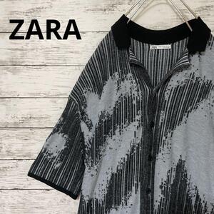 ZARA ニットシャツ オープンカラーシャツ 半袖シャツ 個性的 お洒落 総柄