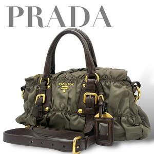 美品　PRADA プラダ　C5　ギャザー　ナイロン　ハンドバッグ　2way