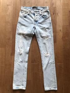 【美品・希少】Nudie Jeans ヌーディージーンズ) GRIM TIM RIPPED SEA グリムティム ラピッドシー アイスウォッシュ W24 L30