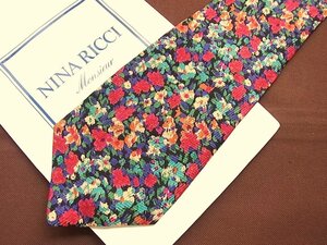 ♪20048C♪良品【花 植物 ペイント 柄】ニナリッチ【NINA RICCI】ネクタイ