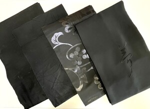 花とら●リサイクル帯　黒帯　喪用　名古屋帯　まとめて4本　使用可能　リメイク　素材　　　231110