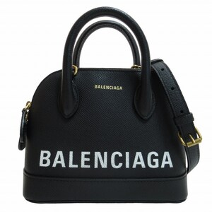 バレンシアガ BALENCIAGA 美品 ヴィル トップハンドル XXS 2WAY ショルダーバッグ ハンドバッグ ロゴ レザー ブラック 黒 550646