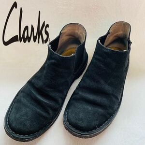  (502)Clarks クラークス【7.5サイズ(25.5cm相当)】黒 ブラック サイドゴアブーツ プレーントゥ スウェード カジュアル 革靴 紳士靴