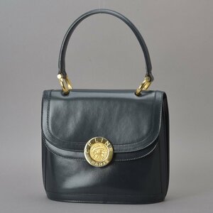 1円 未使用同様 CELINE セリーヌ 地球儀 ハンドバッグ 本革 レザー ネイビー ゴールド金具 トップハンドル ビンテージ 美品 鞄 ■d.b/f.k